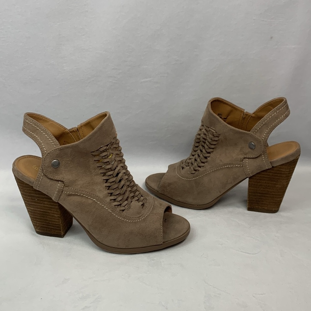 Alter’d State Mio Woven Open Toe Slip-On‎ Sling Back Chunky Heels Taupe Size 8.5 - Picture 3 of 15
